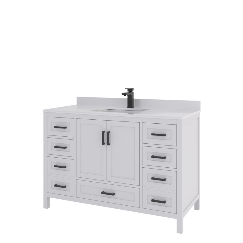 Ensemble de meuble-lavabo simple 48 po avec plateau en quartz blanc Rooh, Blanc, Noir mat