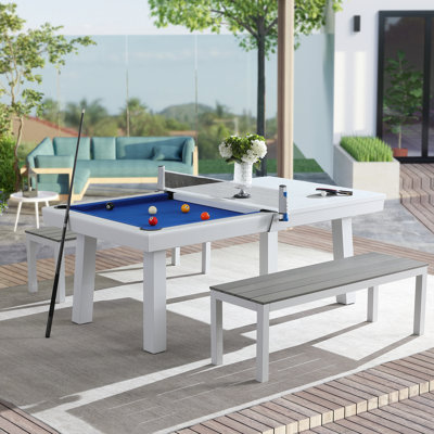 Oasis Outdoor/Indoor Slate Dining Pool Table w/ 2 Benches & Accessories