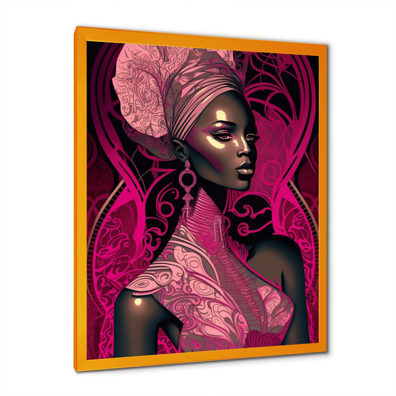 Edo, beau modèle rétro afro-américain sur toile, H 20 po x l 12 po x P 1 po, Encadrement doré
