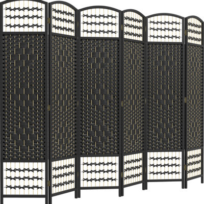 Paravent à 6 panneaux, cloison pliante de 1,70 m, en fibre ondulée noire, idéal pour bureau, salon ou chambre à coucher - facile à ranger