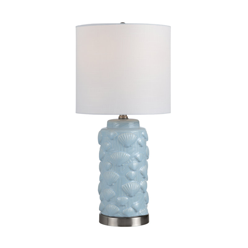 Lampe de table côtière en céramique avec abat-jour, Bleu, Blanc