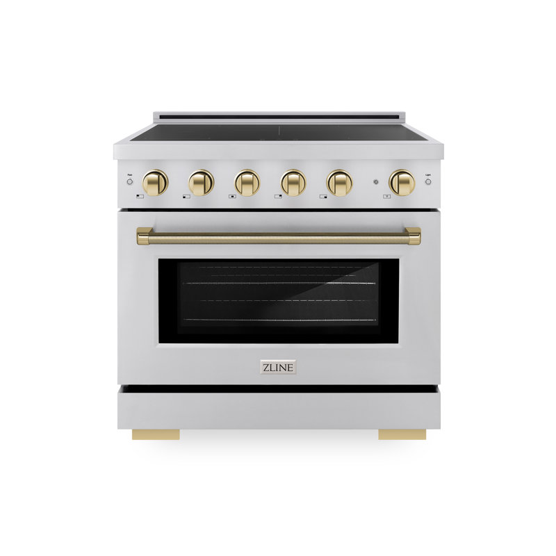 ZLINE Autograph 36 in. Paramount Induction Range with 5 Element Cooktop & Gold Helix Handle, Polished Gold