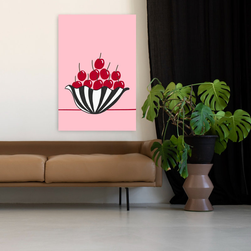 Art mural contemporain cerises dans un bol, H 48 po x l 32 po