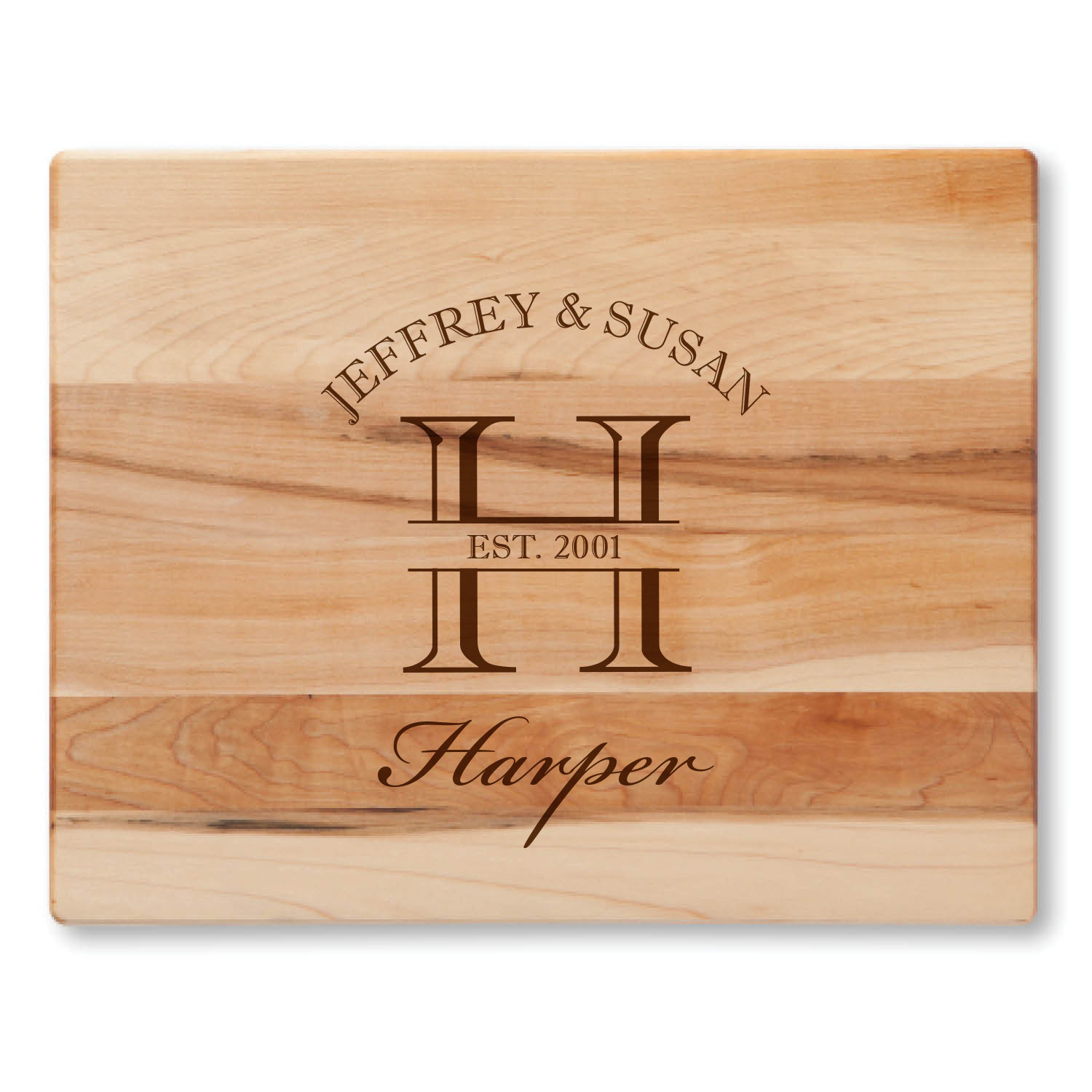 CPS Maple Wood Happy Couple with A Custom Name and Personalization Laser Engraved Letter H Cutting Board CPS