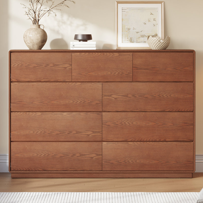 Commode en bois massif pour chambre à coucher, commode à 6 tiroirs en bois massif naturel, commode moderne Mid-Century de 55,1 po de largeur