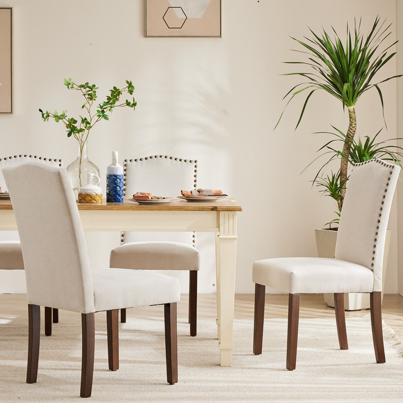 Aura Upholstered Solid Back Parsons Chair, Beige, 2