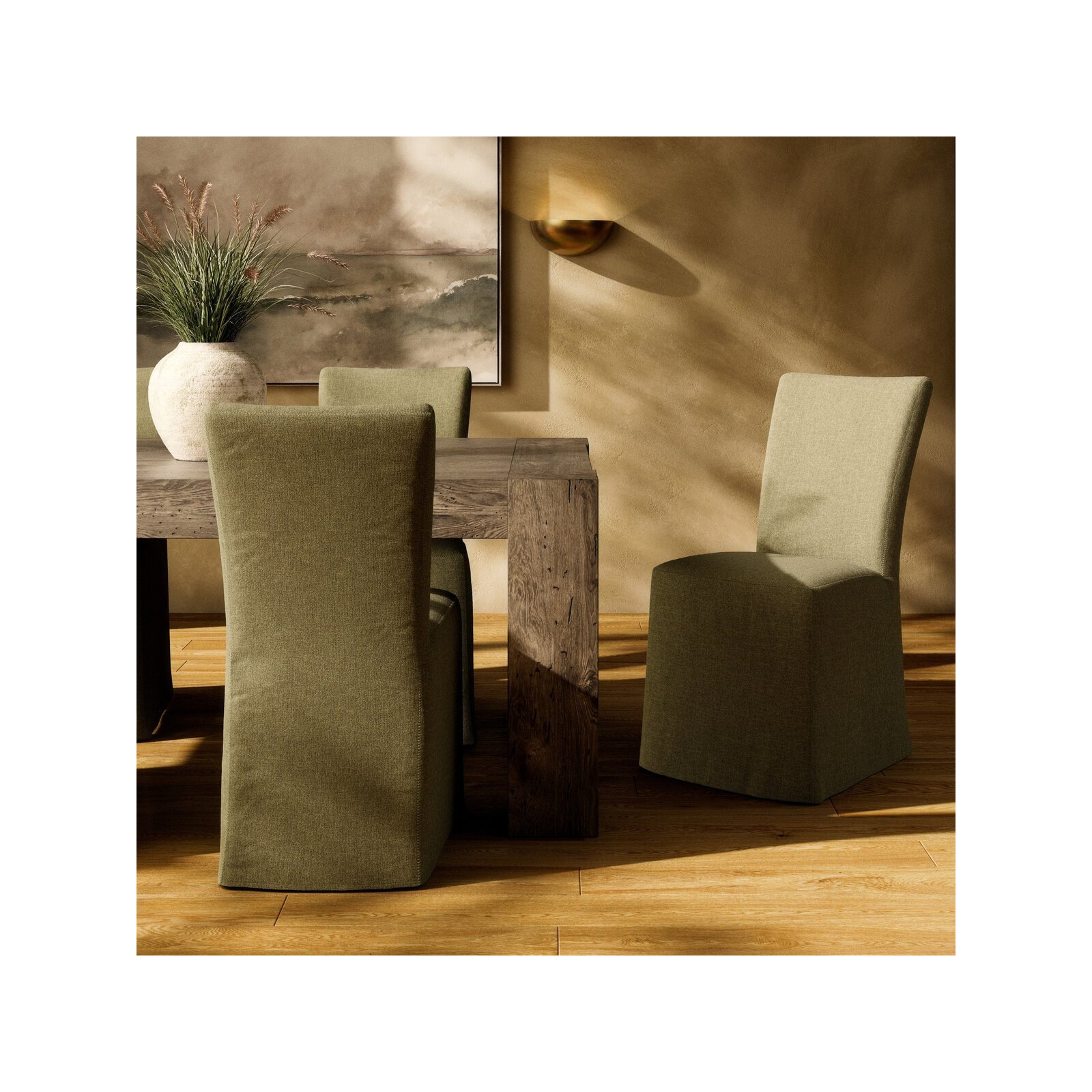 Rennie Upholstered Parsons Chair in Savile Flax, Broadway Olive