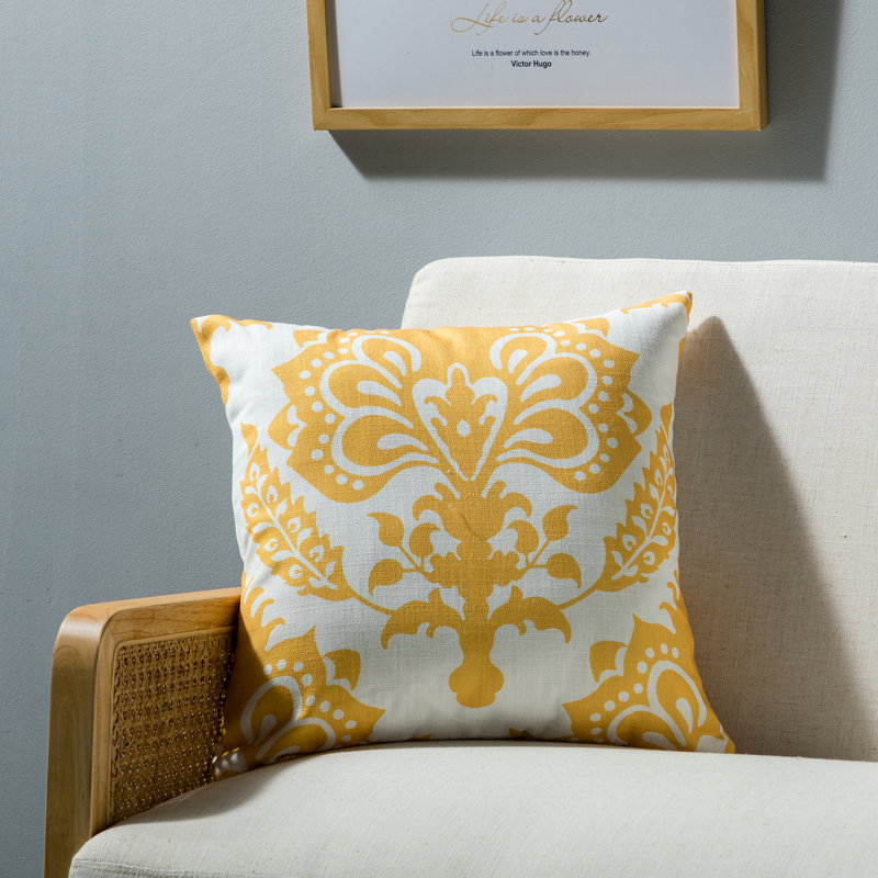 Coussin Vienna, Motif floral jaune, Polyester