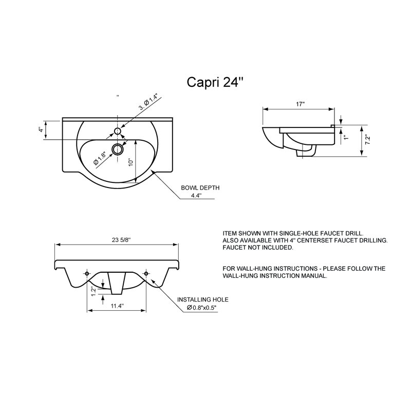 Plateau en céramique 24 po Capri blanc, Centres de 4 po