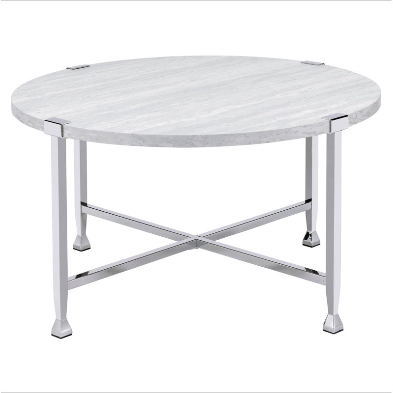 White Oak And Chrome Round Coffee Table