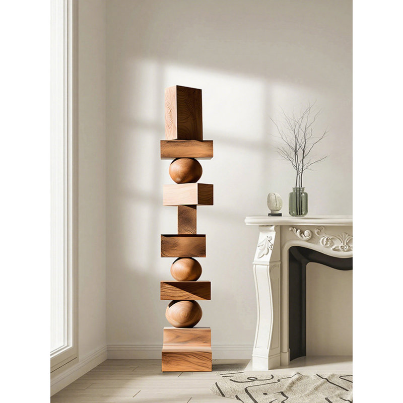 Sculpture moderne en bois de bouleau abstrait et minimaliste