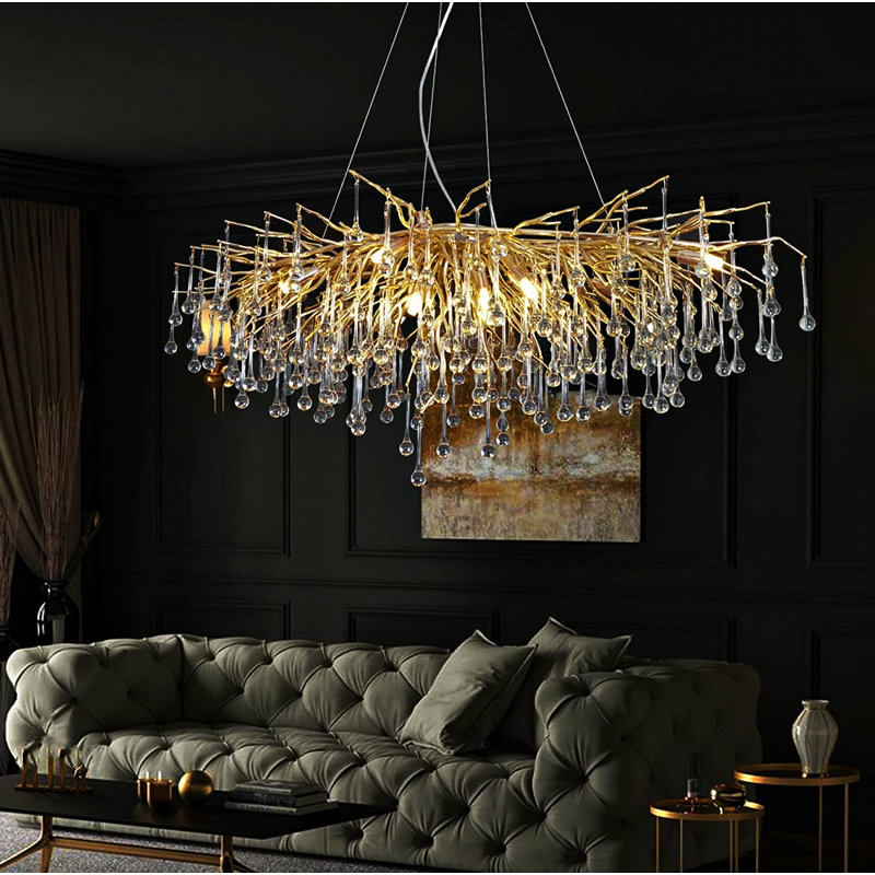 Iqarar 15 - Light Teardrop Modern Linear Chandelier with Crystal Accents