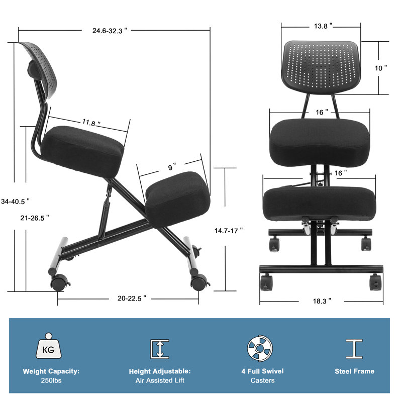 Fauteuil ergonomique à hauteur réglable avec dossier et frein de roue
