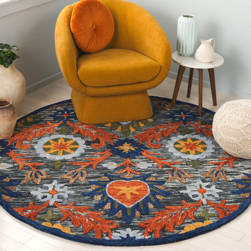 Tapis floral en laine Shanise, Rond 6 pi