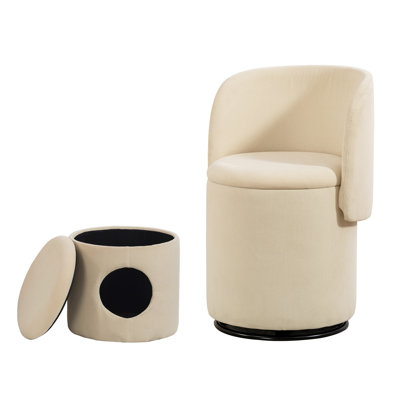 Fauteuil demi-tonneau rembourré avec rangement caché, pivotant à 360 ° et tabouret pour animal de compagnie