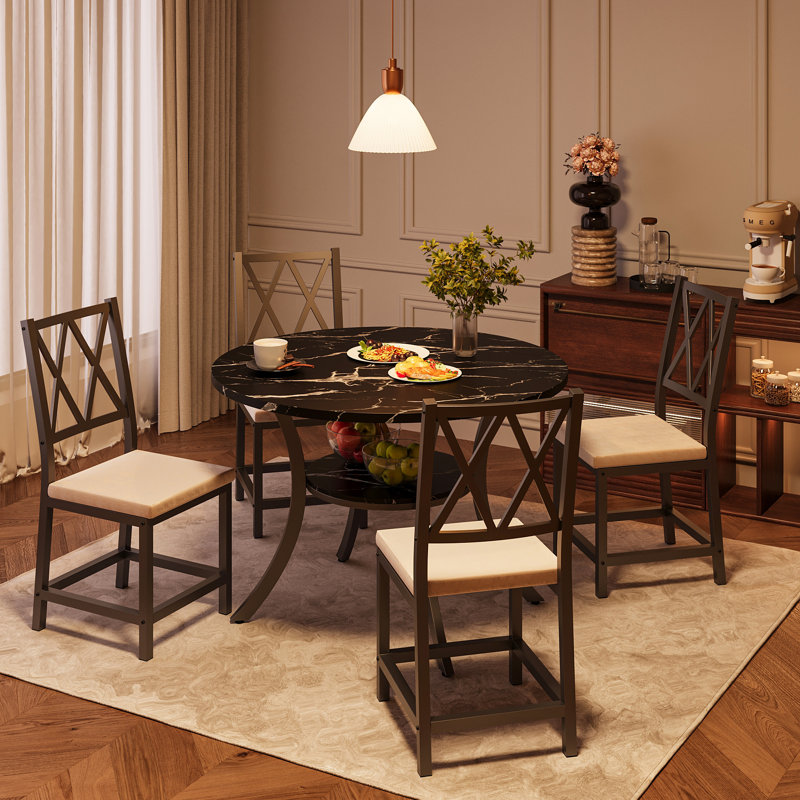 Ensemble de table de salle à manger extensible 5 pièces 35,4 po, Crème, crème, Noir, Noir