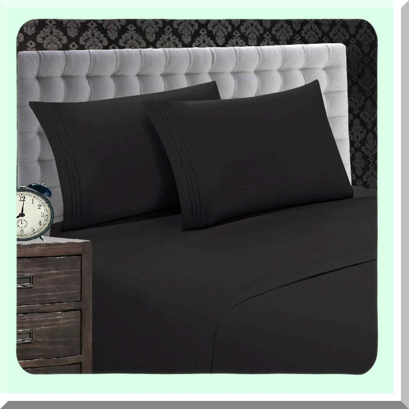 California Black Wrinkle-Free 4-Piece Sheet Set - Fade Resistant, Deep Pocket - Luxurious Bedding