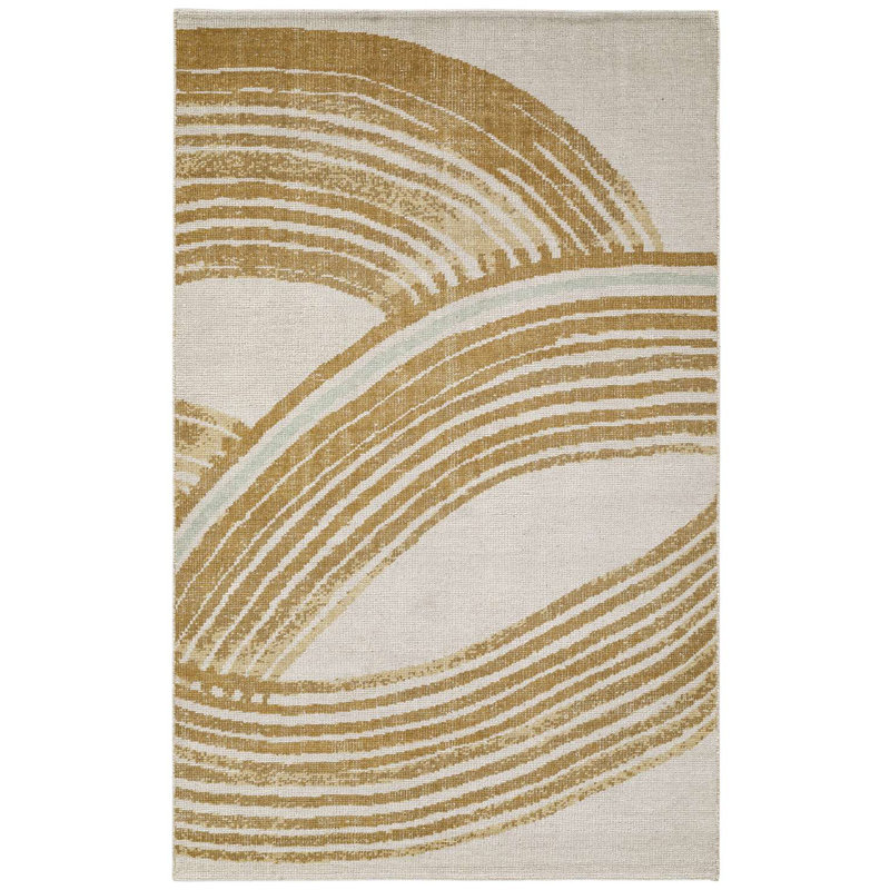 Crescent Rug: Modernist Hand Knotted Rug in Natural/Yellow, Rectange 5' x 8'