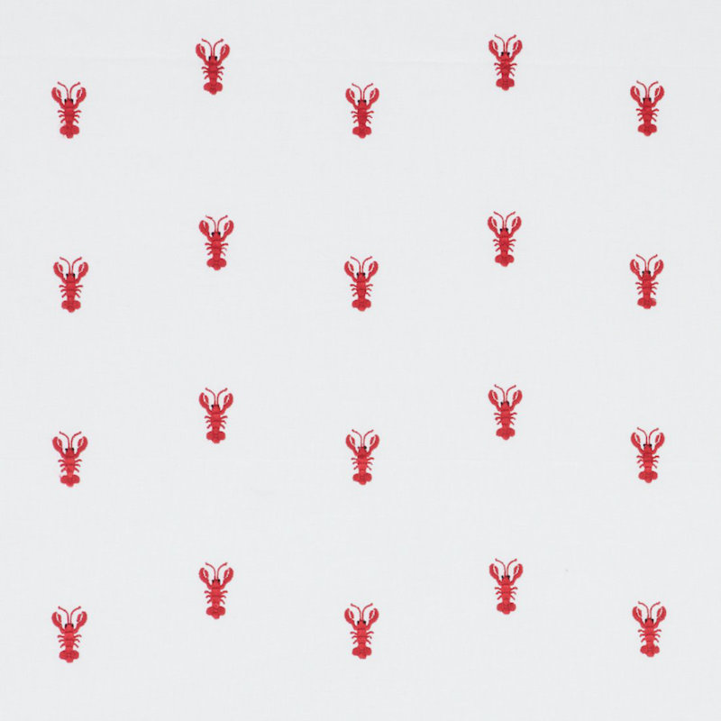 Lobster Embroidery Fabric, White/ Red