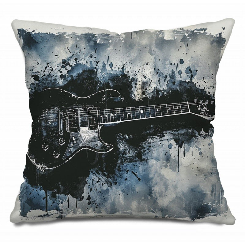Coussin Trendy, Gris / noir / bleu, H 26 po x l 26 po