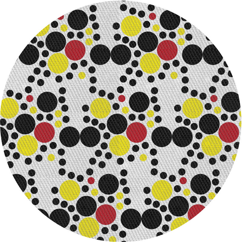 Tapis noir/jaune tissé à la machine, Rond 7 pi