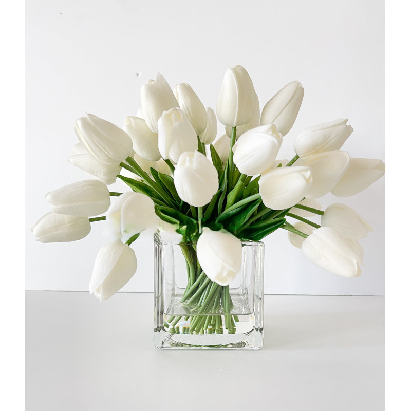 Tulipes 30 tiges, arrangement moderne, tulipes réelles, pièce maîtresse artificielle pour toujours, Blanc