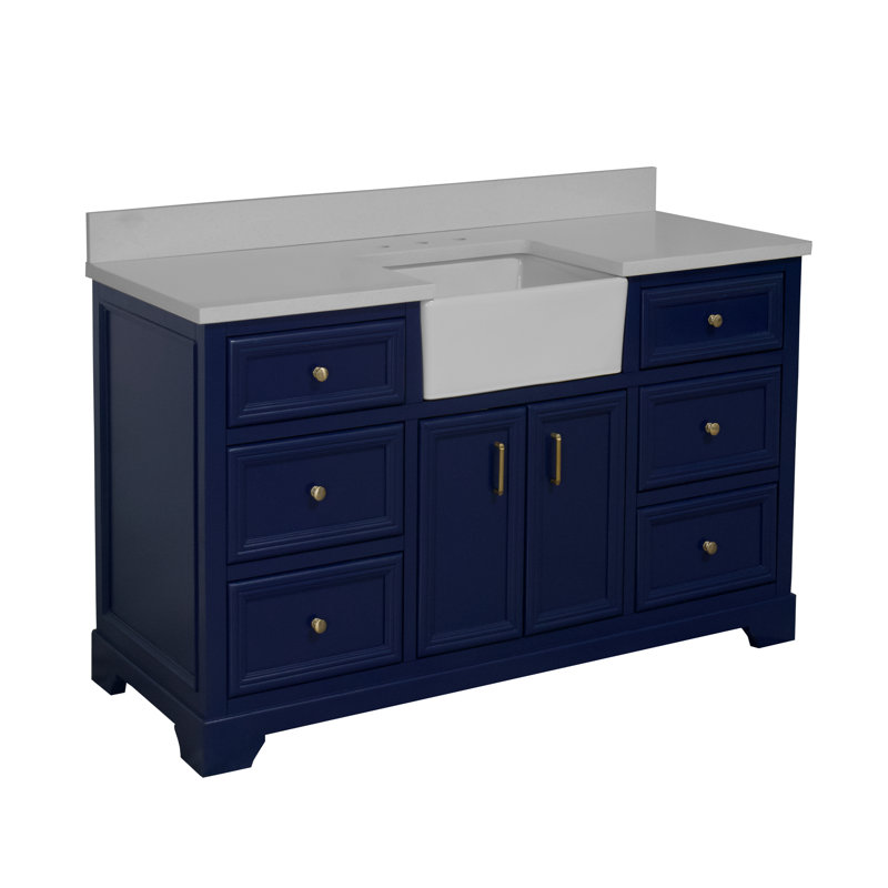 Ensemble de meuble-lavabo simple 60 po Emiliano, Bleu royal, Quartz