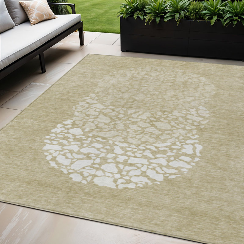 Tapis d'extérieur lavable abstrait brun clair 5 pi x 8 pi
