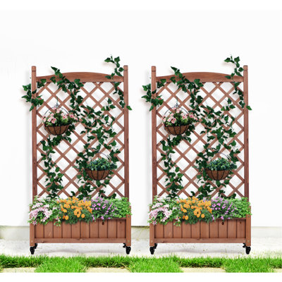 Jardinière surélevée avec treillis pour 2 plantes - Jardinière et support en bois d'extérieur - Montage facile en 30 minutes - Revêtement de peinture pour plantes - Bois à 3 couches réglable - Convient pour une utilisation intérieure - Brun - 2 boîtes - Séchage rapide - Toxicité