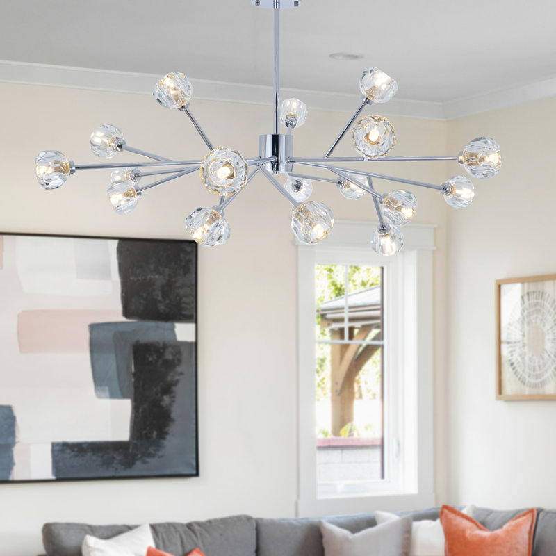 Unique 18 - Light Modern Sputnik Chandelier with LED Bulbs, Silver