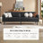 Genuine Leather Square Arm Sofa, Black-1089187087