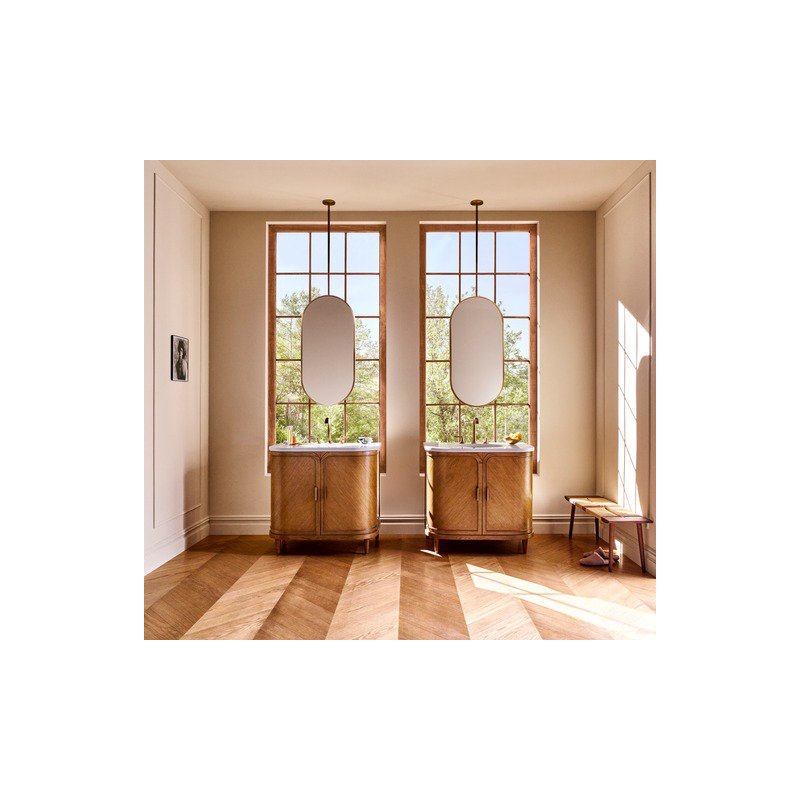 Rosebrook 35.75" Single Bathroom Vanity Base Only, Light Oak/Aged Brass