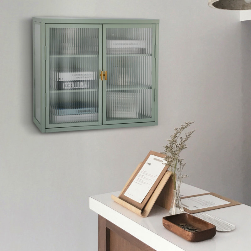 Zaine Double Glass Door Wall Cabinet With Detachable Shelves for Office, Black 1