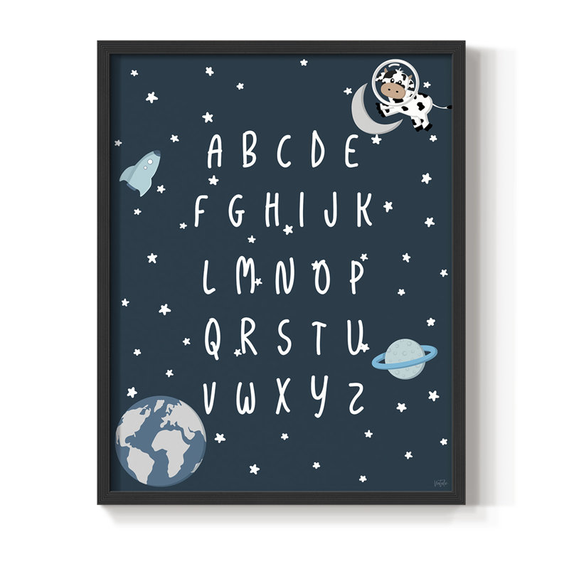 Space Cow Alphabet, reproduction encadrée - bois massif, Noir, noir, noir, noir, H 11 po x l 9 po
