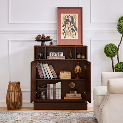 Sideboard Buffet Cabinet with Storage, Farmhouse Fluted Sideboard with 2 Doors & Adjustable Shelf, TV Media Console, Storage Cabinet for Entryway Hall