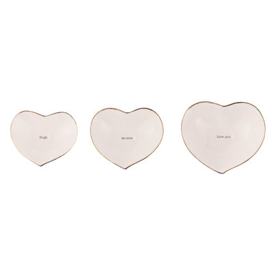  Dolomite 5.75 in. Off-White Valentines Day Heart Trinket Dish Set of 3
