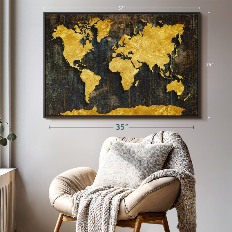 " Refined Gold World Map Canvas Print ", 25" H x 37" W