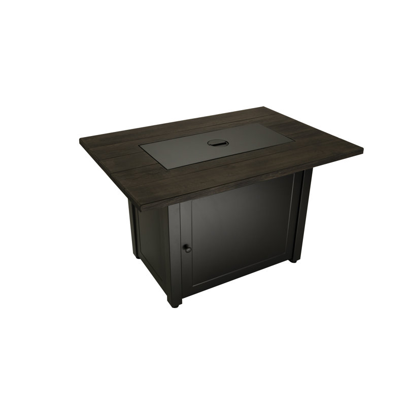 Kamden 40" x 28" Black Steel Gas Fire Pit Table with Faux Wood Mantel