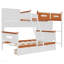 Lit superposé simple au-dessus d'un lit double en bois avec garde-robe, tiroirs, tablettes et éclairage à DEL (blanc et orange)