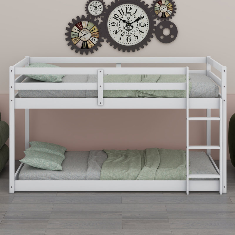 Floor Bunk Bed With Ladder, White