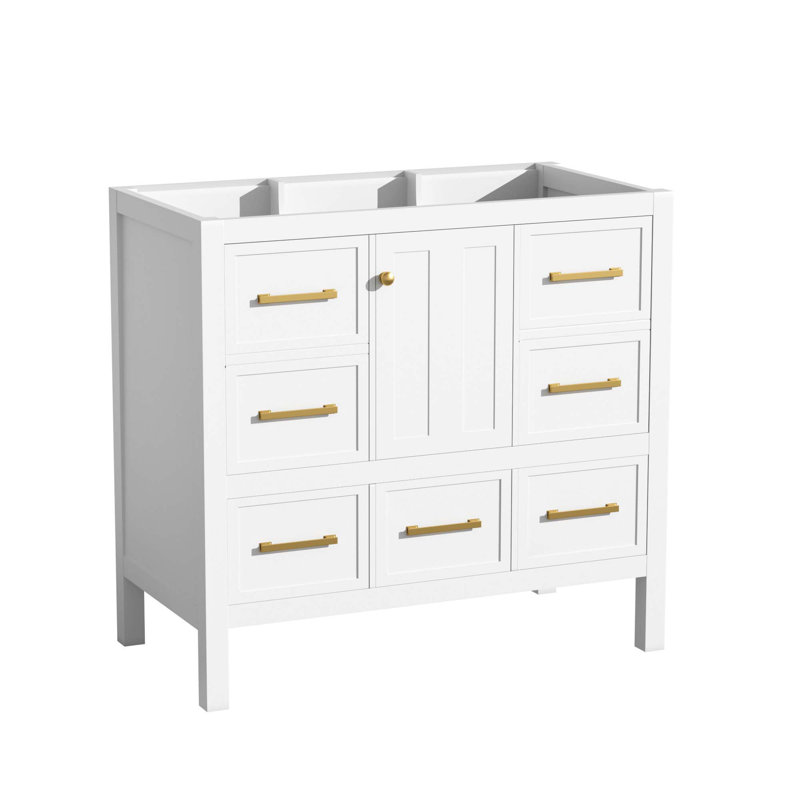 Meuble-lavabo de 36 po sans lavabo, armoire de rangement en bois massif, meuble-lavabo autoportant avec 5 tiroirs et portes à fermeture douce
