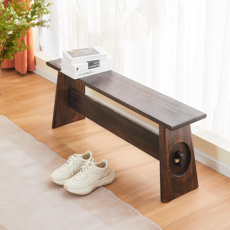 Rustic Wood Bench Indoor, Narrow Farmhouse Style Entry Bench,Skinny And Noodle Bench Dark Brown