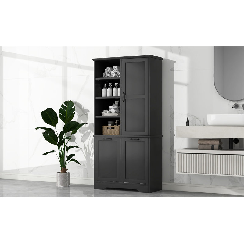 Bathroom Storage Cabinet With Doors And Drawers, Black
