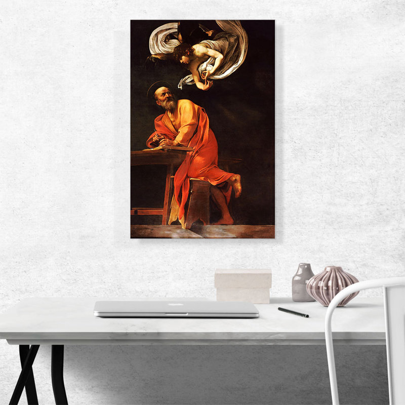 «The Inspiration Of Saint Matthew 1602», reproduction, H 26 po x l 18 po x P 1,5 po