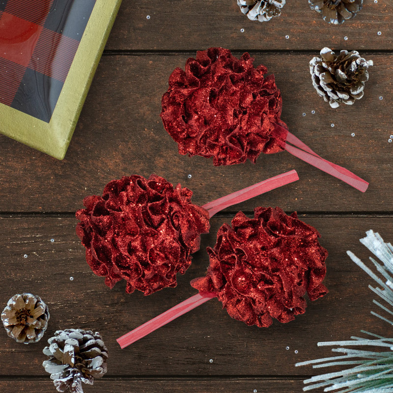 Ornements en forme de boule de Noël incassable à paillettes rouge 3ct 3 "(75mm)