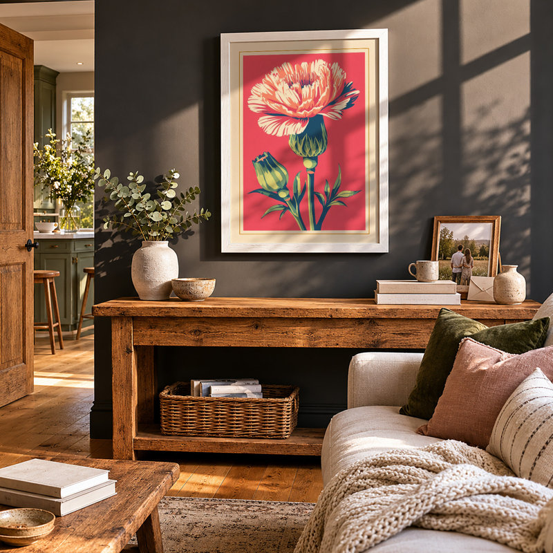 Carnation Study Botanical - Framed Print, A4 - 29.7 x 21.0 cm, White