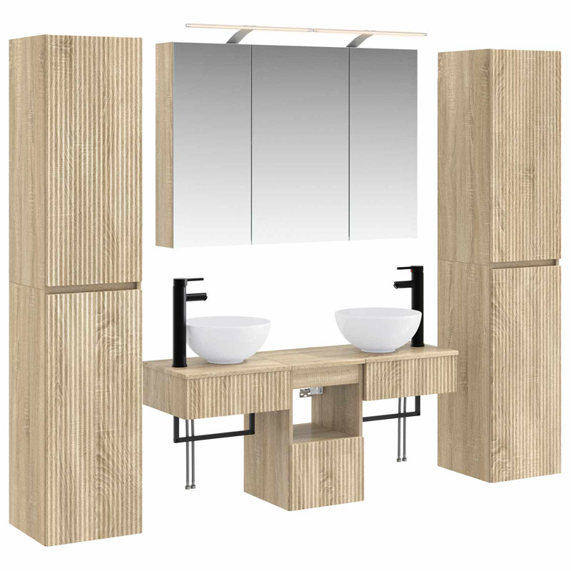 Vanity & Mirror Set, Light Wood