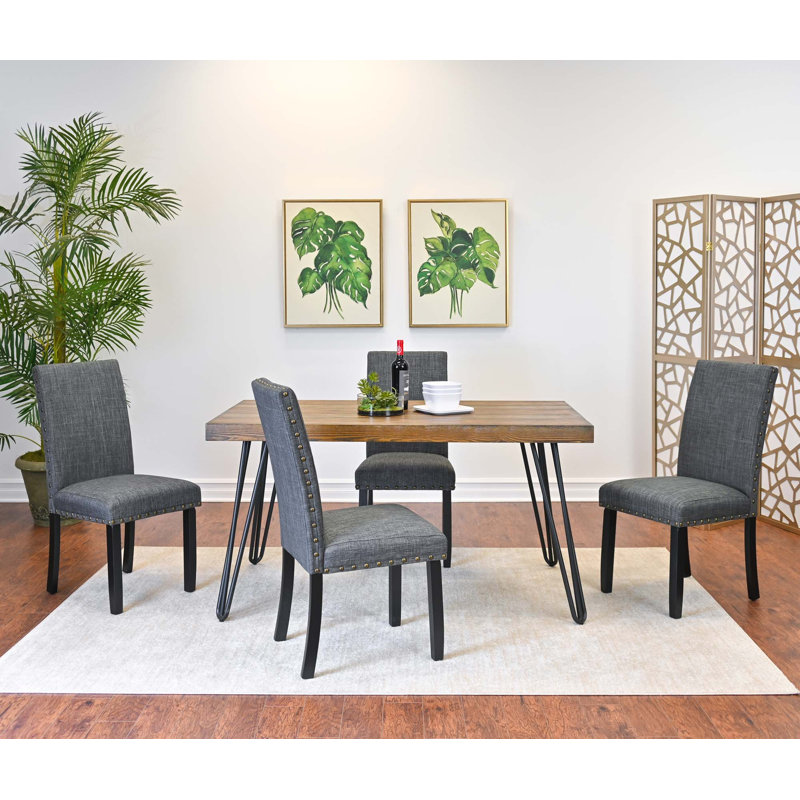Ensemble de salle à manger 5 pièces, table à manger en épingle à cheveux avec 4 chaises, Gris