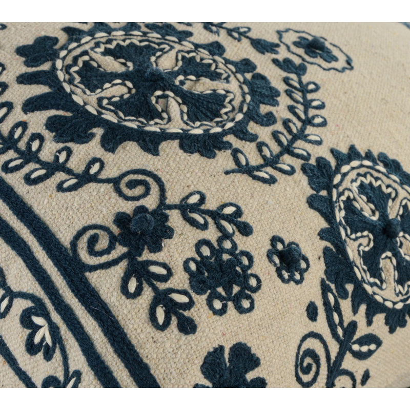 100% Cotton Throw Pillow, Natural/Blue, Down Alternative
