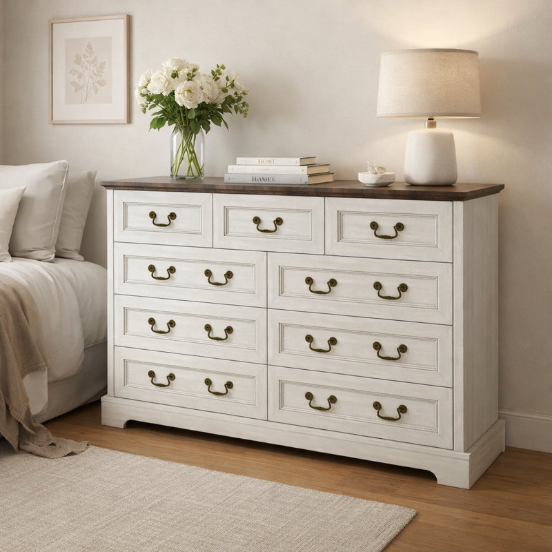 Commode double 55,1 po à 9 tiroirs et console multimédia 55,5 po